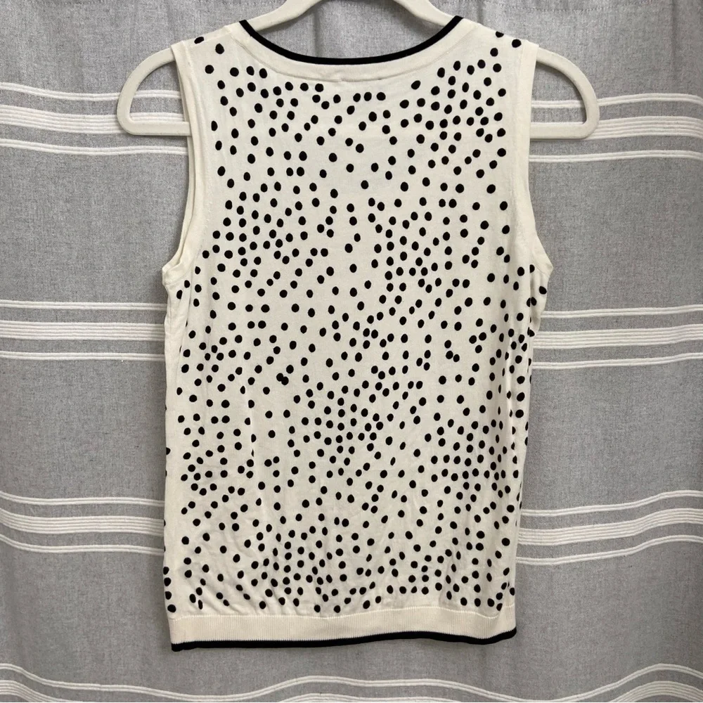TALBOTS / White with Black Polka Dots Sleeveless Sweater Size S